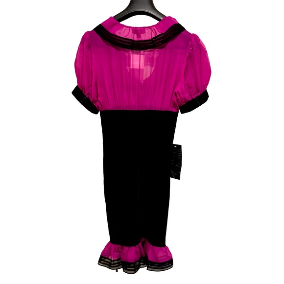 Bebe NWT Size M Pretty Pink Purple Black Silk High Waisted Ruffled Dress. (0573) - Picture 5 of 16